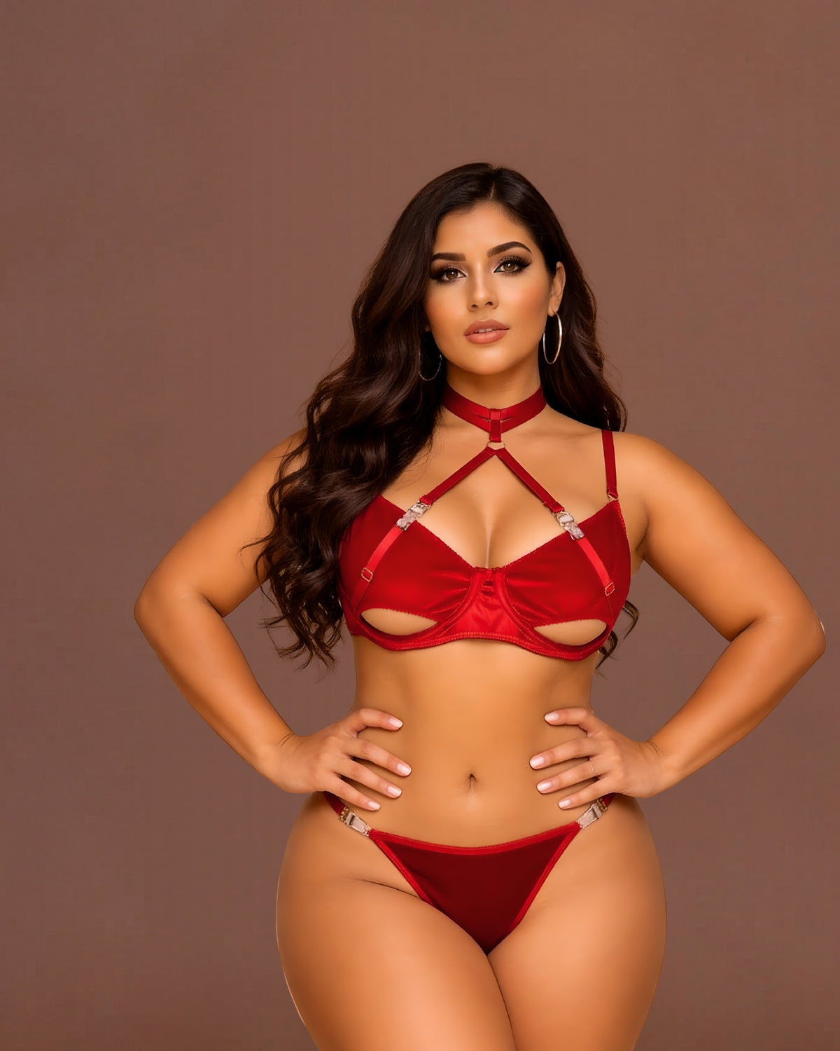 Linsori Scarlet Velvet Halter Set Plus - Front view 