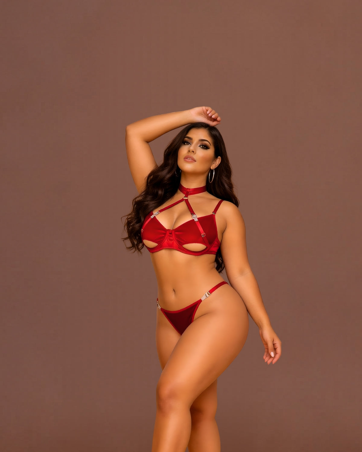Linsori Scarlet Velvet Halter Set Plus - Styled view