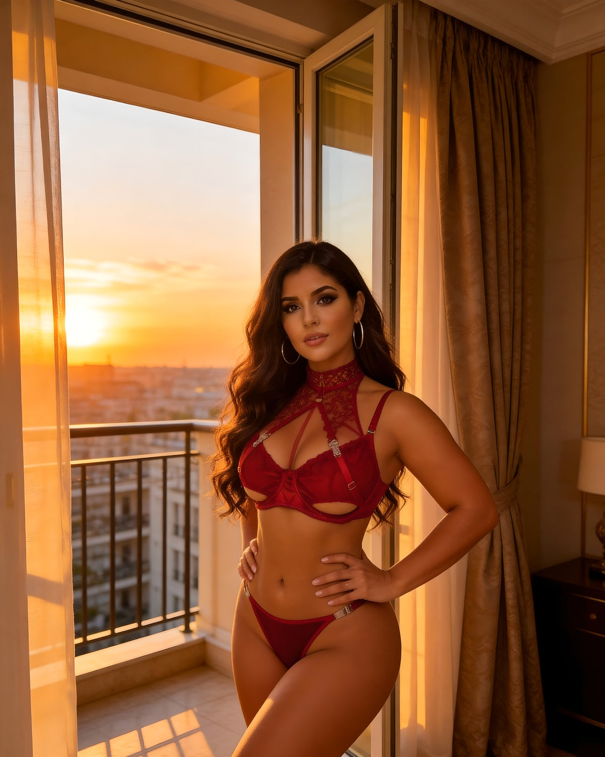 Linsori Scarlet Velvet Halter Set Plus - Lifestyle view