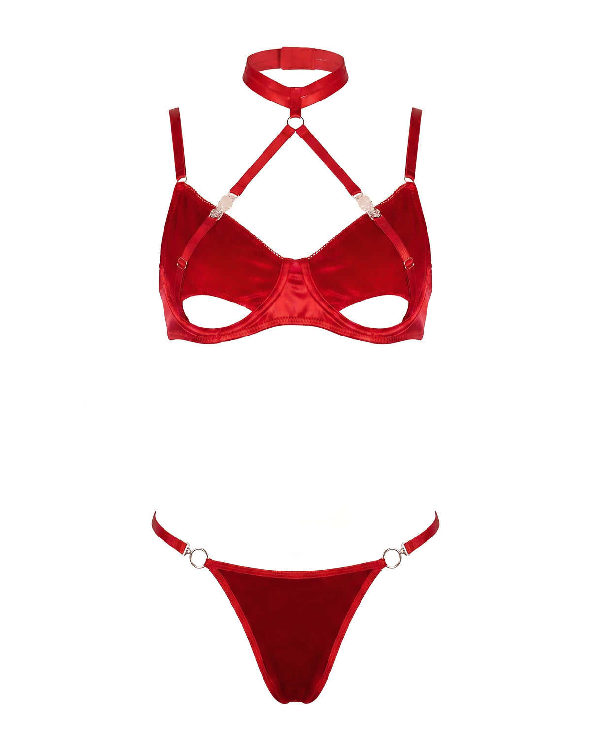 Linsori Scarlet Velvet Halter Set Plus - White background view