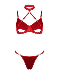 Linsori Scarlet Velvet Halter Set Plus - White background view