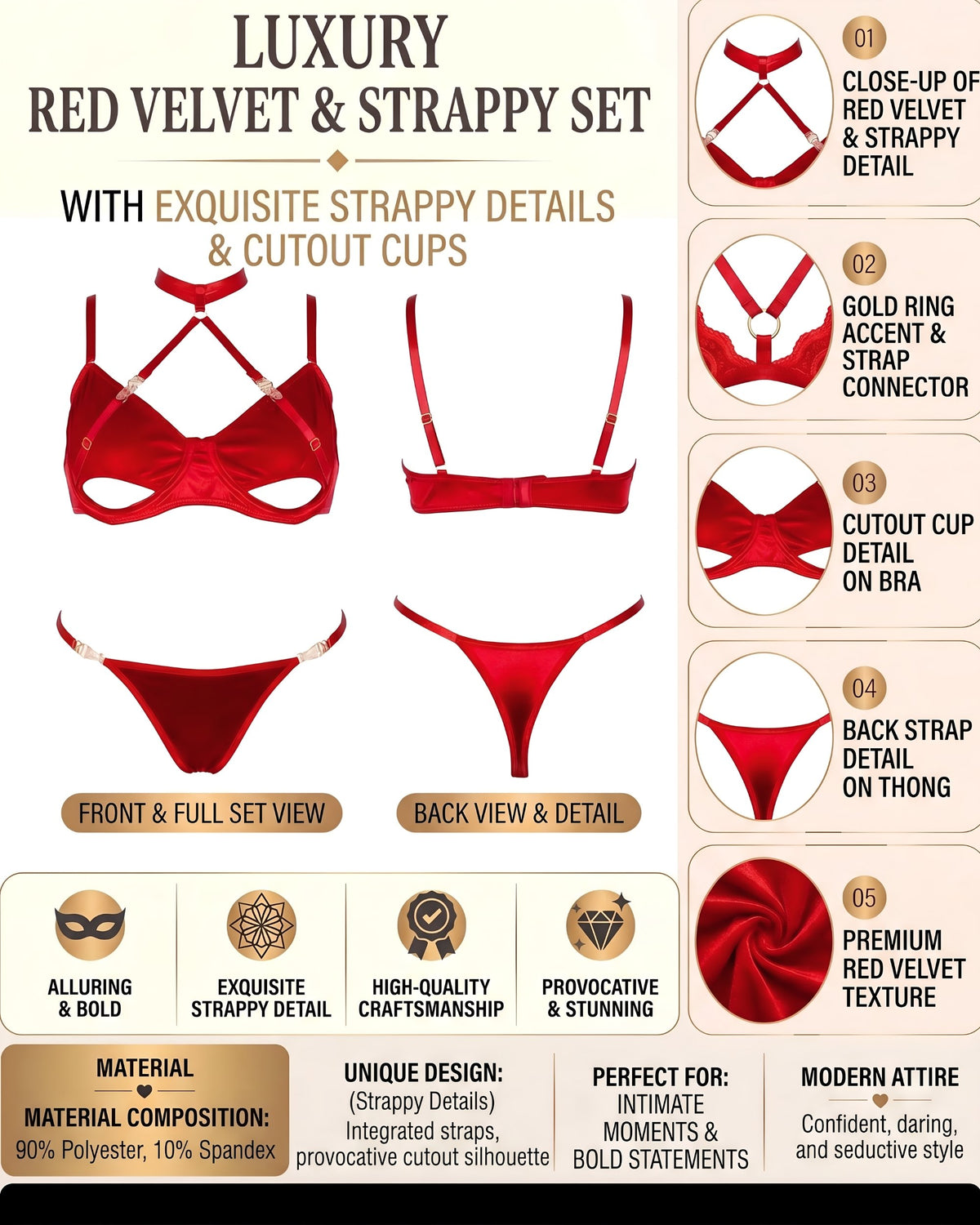 Linsori Scarlet Velvet Halter Bra Set -  Product detail view