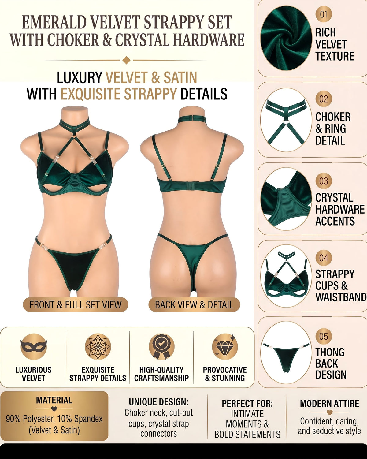 Linsori Velvet Halter Bra Delicate Set Plus Size -  Product detail view