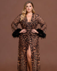Linsori Wild Nights Feather Trim Robe Plus Size - Front view 