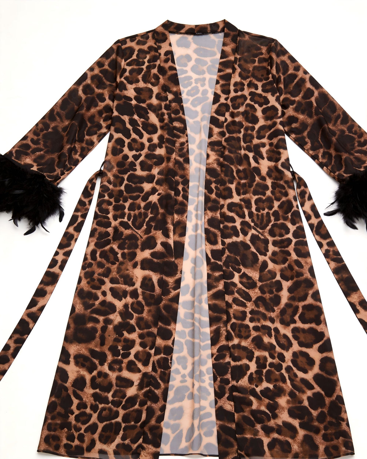 Linsori Wild Nights Feather Trim Robe Plus Size - White background view
