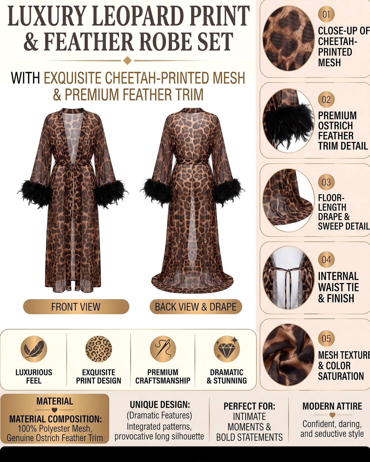 Linsori Wild Nights Feather Trim Robe Plus Size -  Product detail view