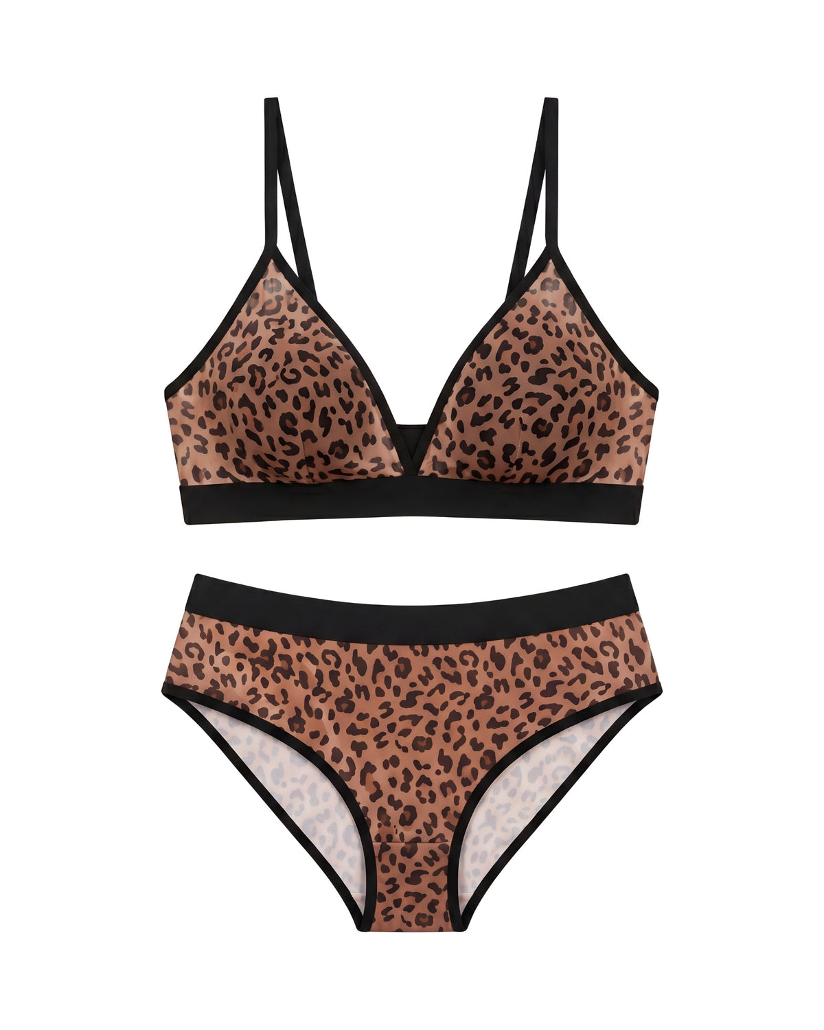 Linsori Leopard Mesh Bra Delicate Set Plus Size - White background view