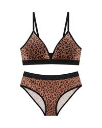 Linsori Leopard Mesh Bra Delicate Set Plus Size - White background view