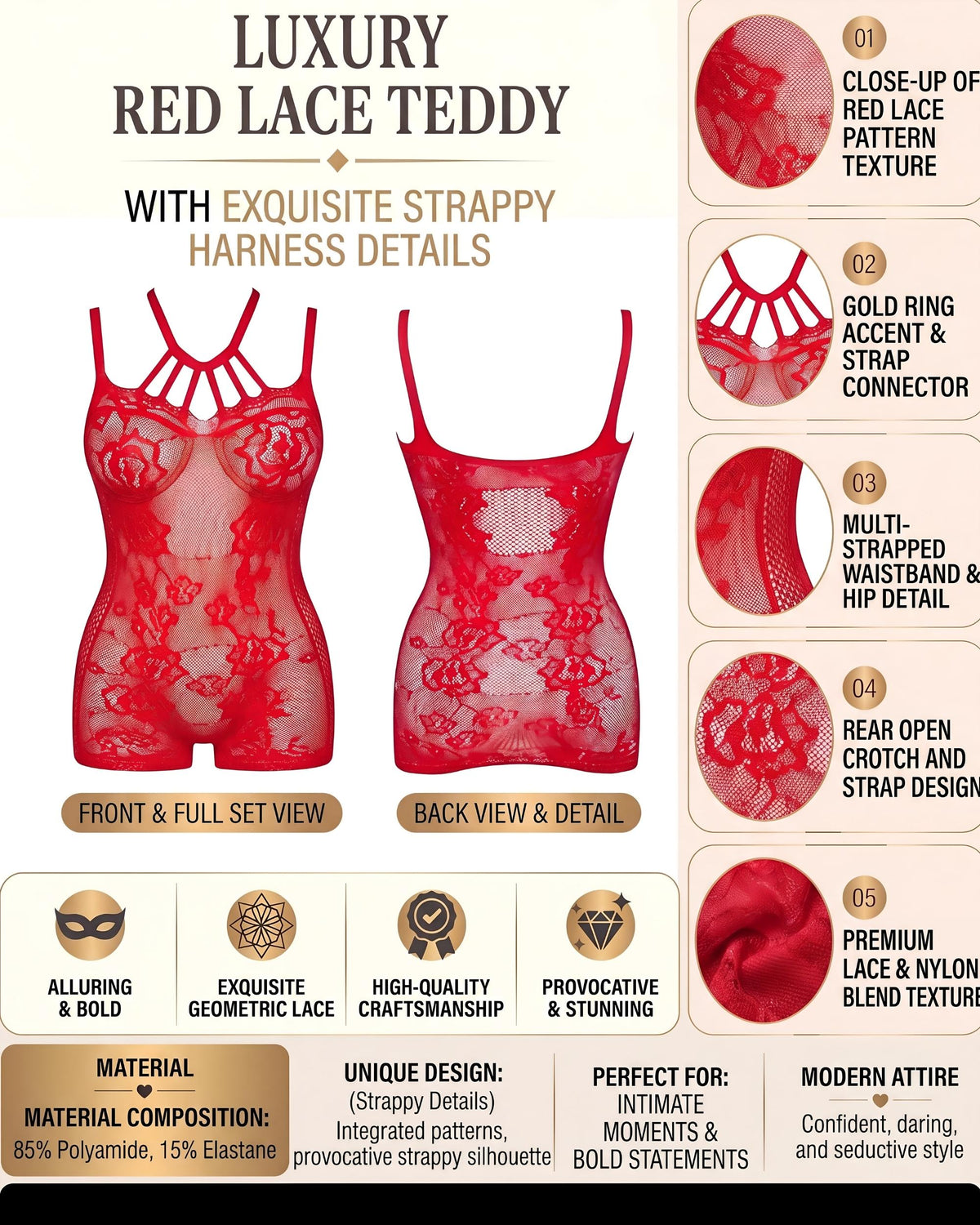 Linsori Scarlet Satin Bow Bra Set Plus Size -  Product detail view