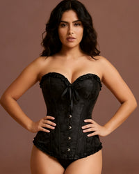 Linsori Noir Brocade Sweetheart Corset — Plus Size - Front view 