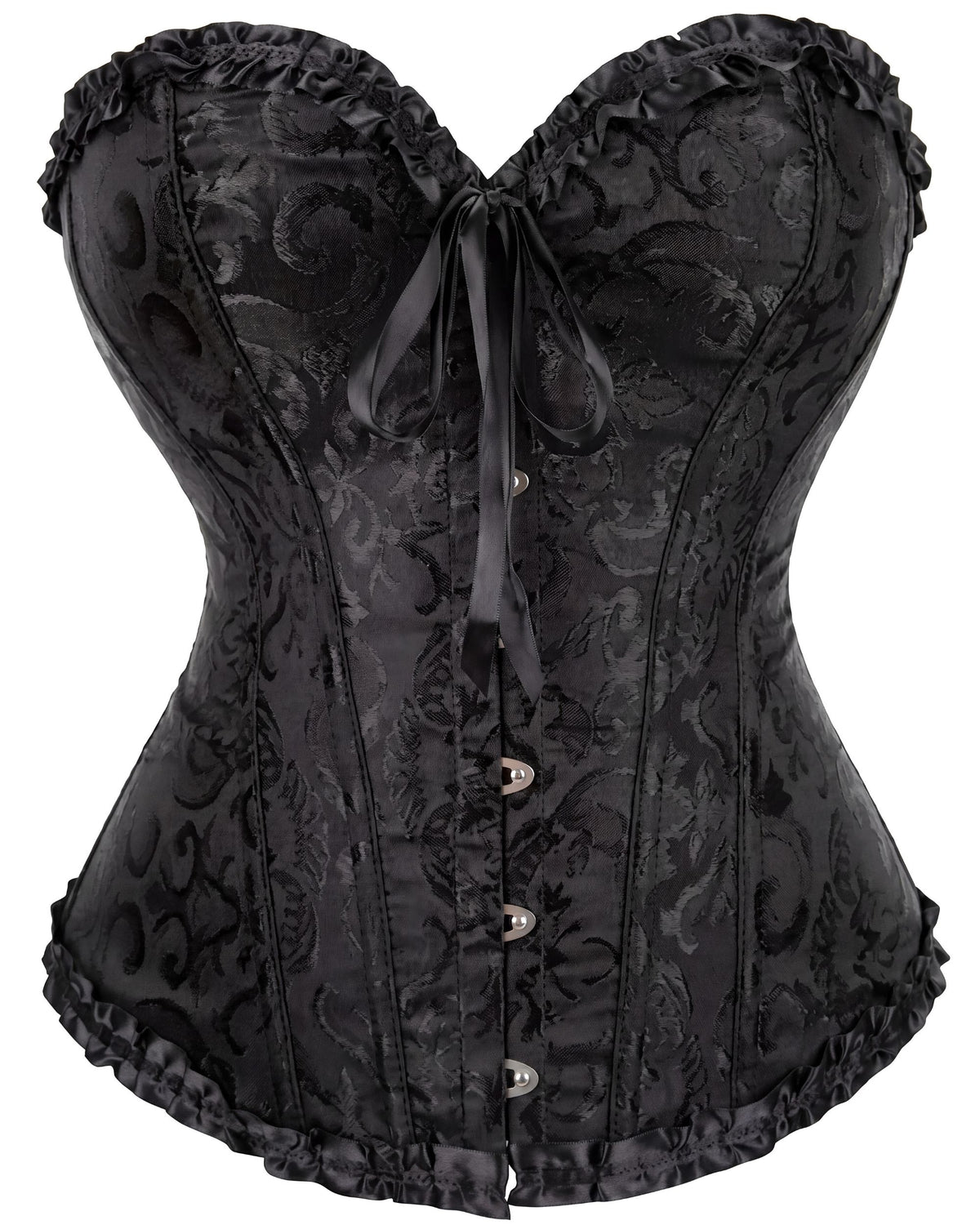 Linsori Noir Brocade Sweetheart Corset — Plus Size - White background view