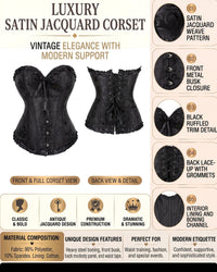 Linsori Noir Brocade Sweetheart Corset — Plus Size -  Product detail view