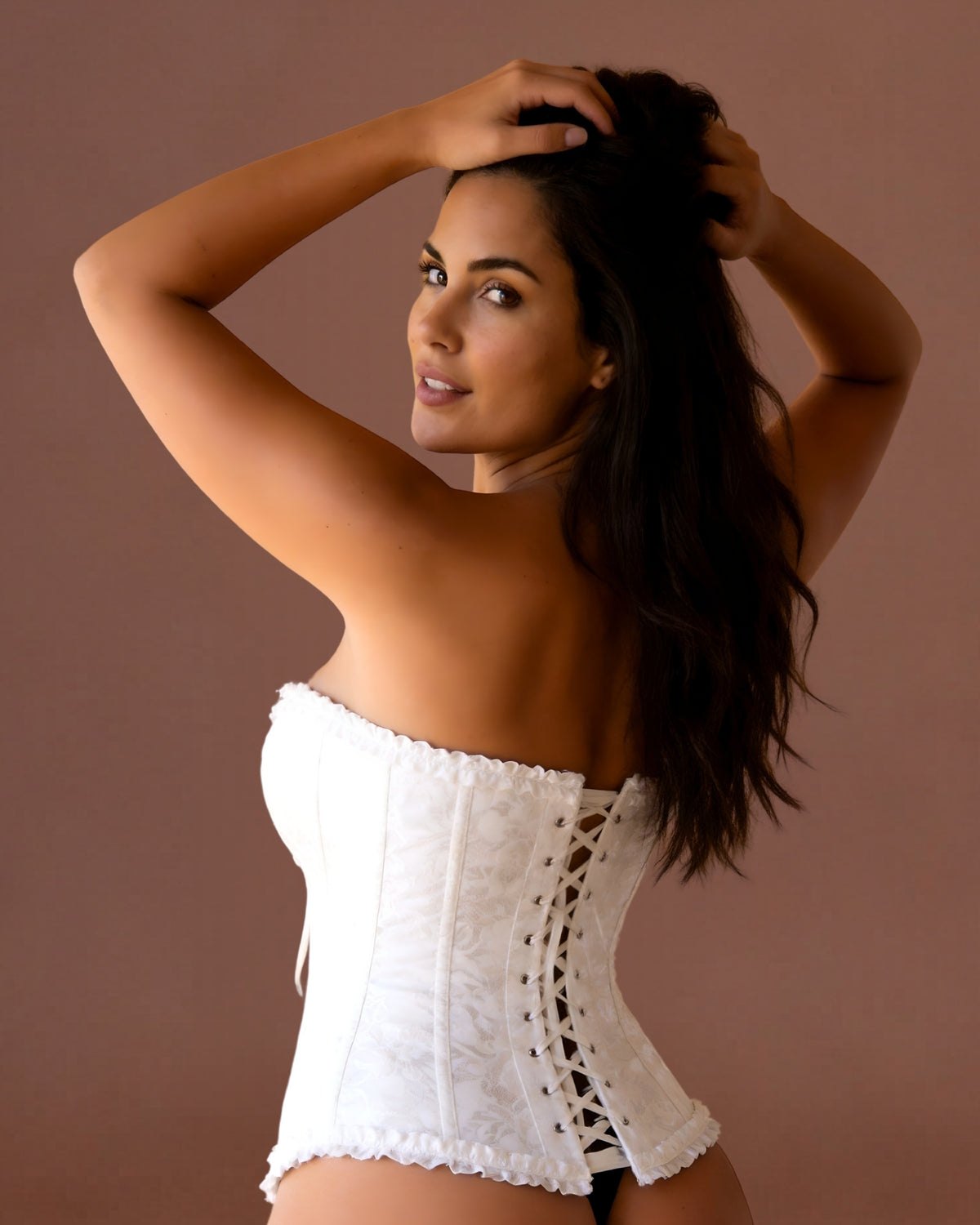 Linsori Ivory Brocade Bridal Corset — Plus Size -  back view