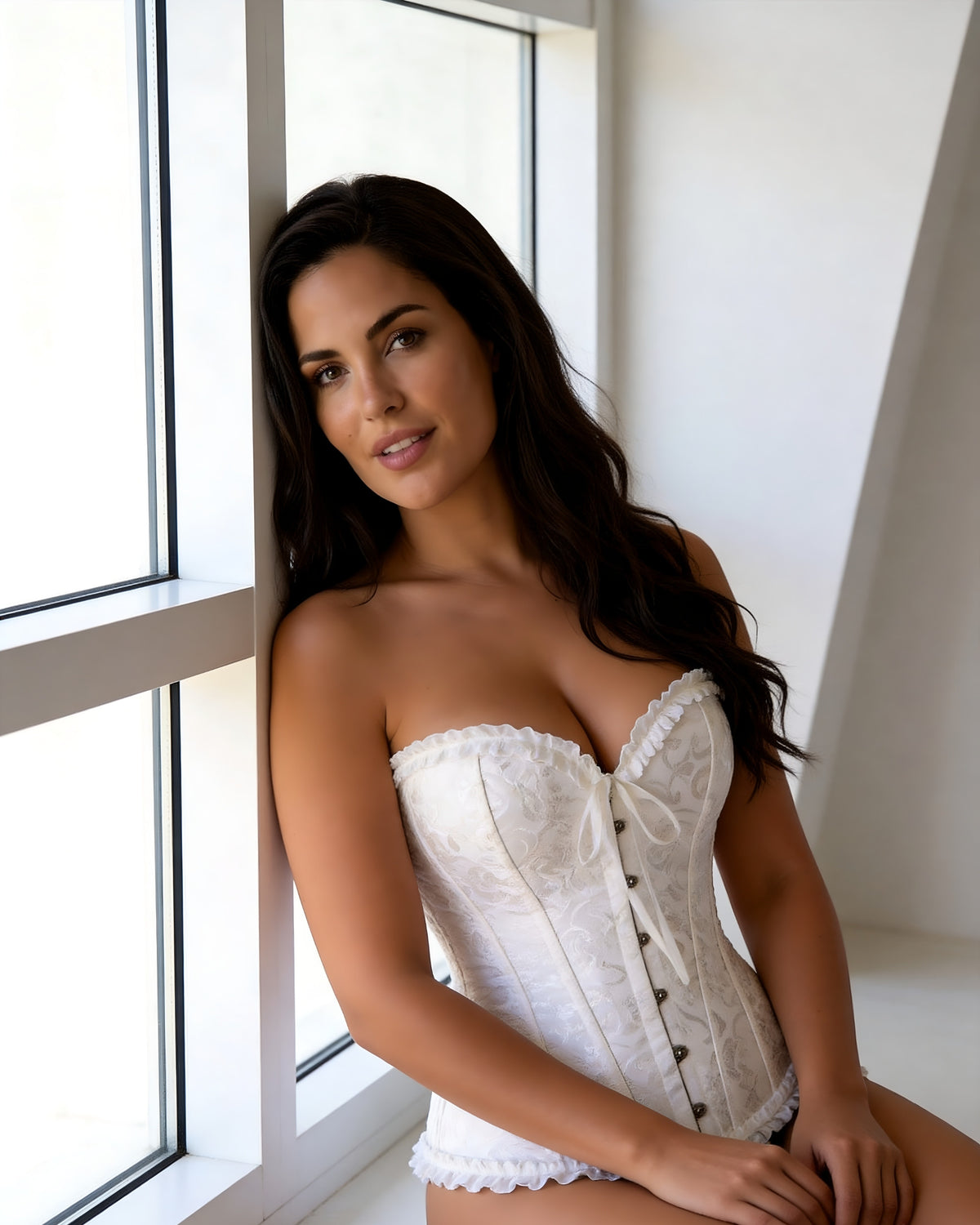 Linsori Ivory Brocade Bridal Corset — Plus Size - Lifestyle view