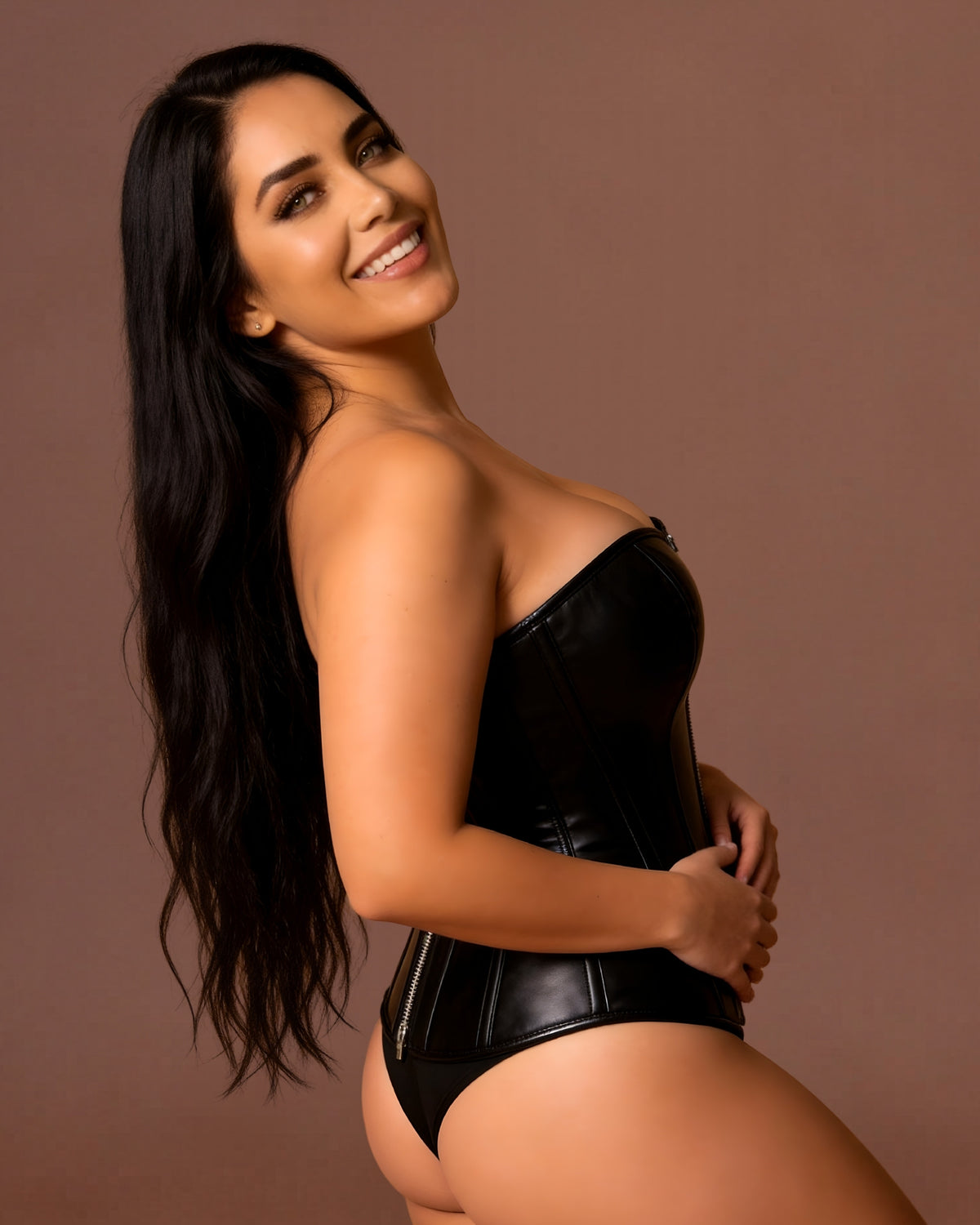 Linsori Obsidian Leather-Look Lace-Up Corset — Plus Size -  Right view