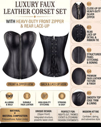 Linsori Obsidian Leather-Look Lace-Up Corset — Plus Size -  Product detail view