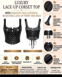 Linsori Noir Leather-Look Corset Top Plus Size -  Product detail view