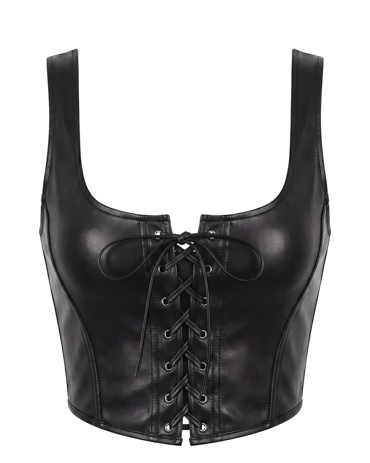 Linsori Noir Leather-Look Corset Top Plus Size - White background view