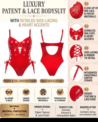 Linsori Crimson Leather & Mesh Bodysuit Plus Size -  Product detail view