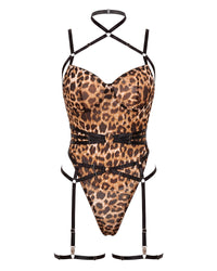 Linsori Leopard Harness Bodysuit Piece - White background view