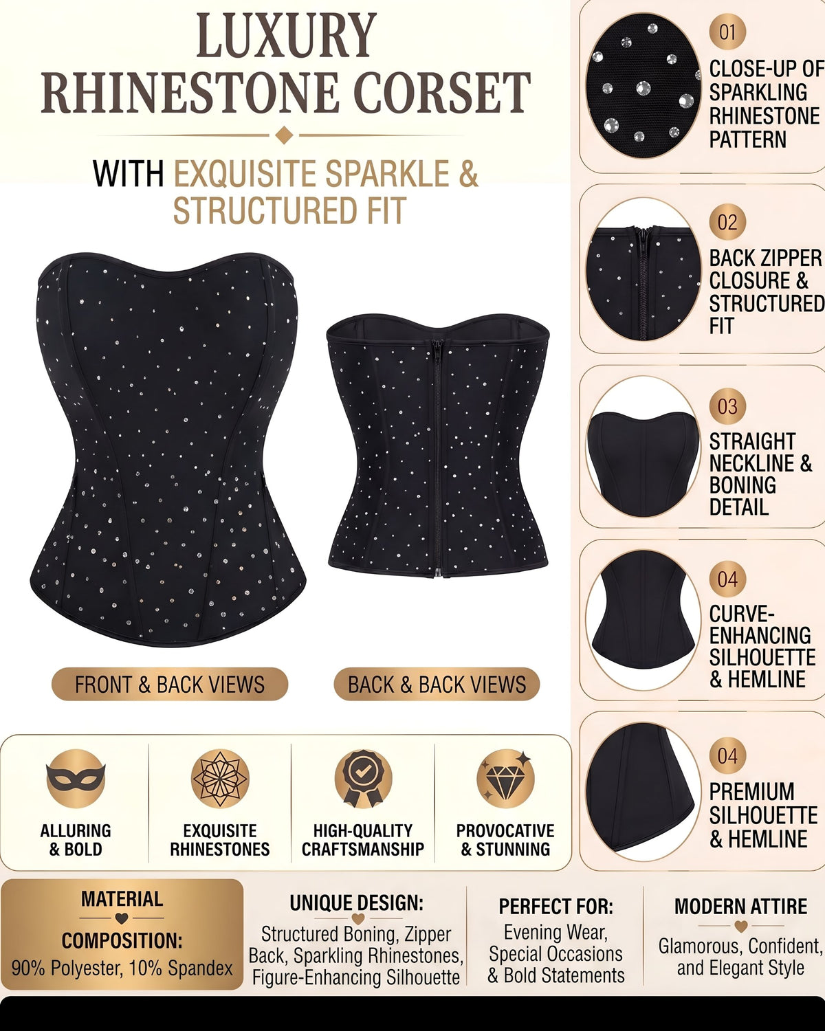Linsori Noir Sequin Boned Cor Delicate Set -  Product detail view