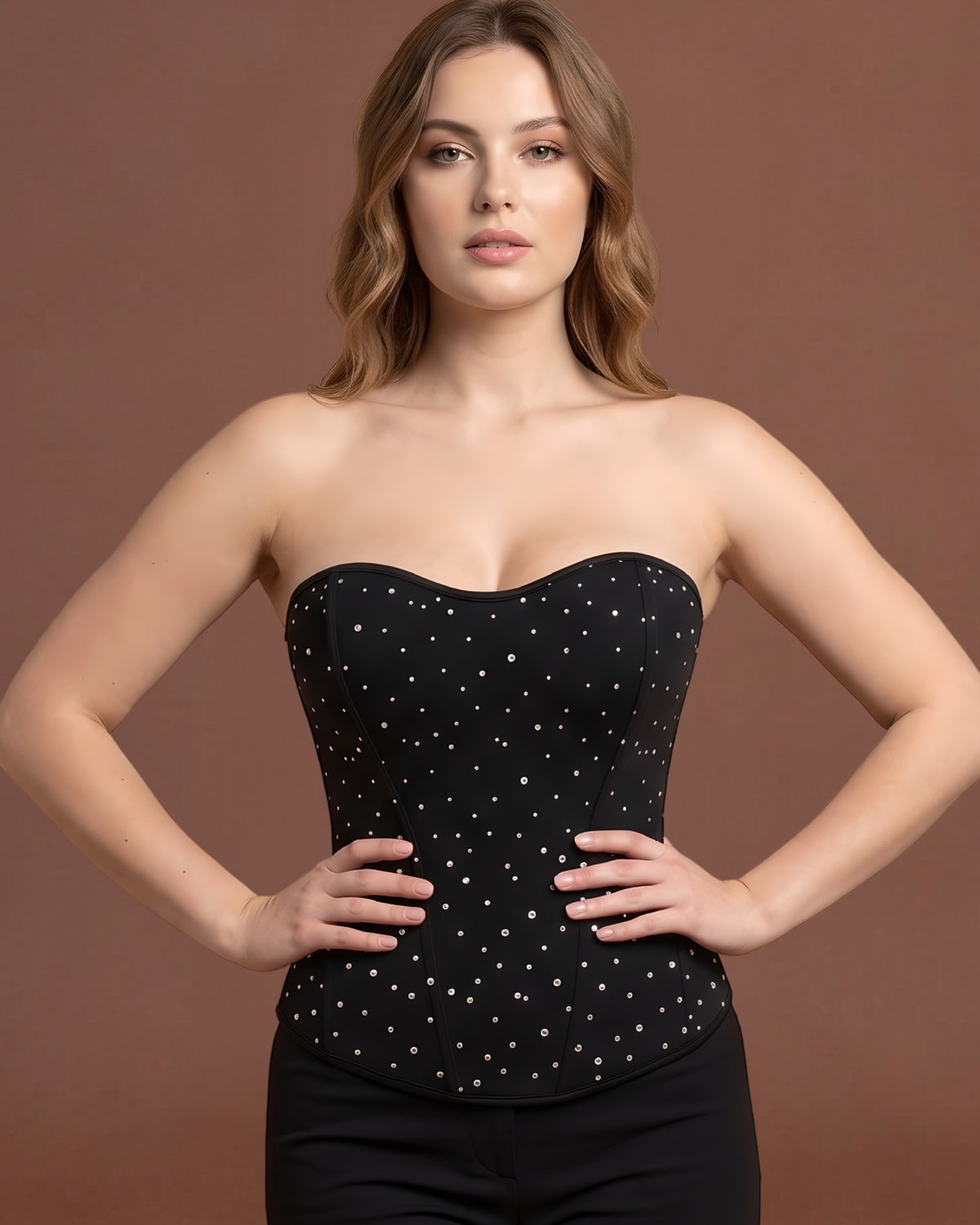 Linsori Noir Sequin Boned Cor Delicate Set - Front view 