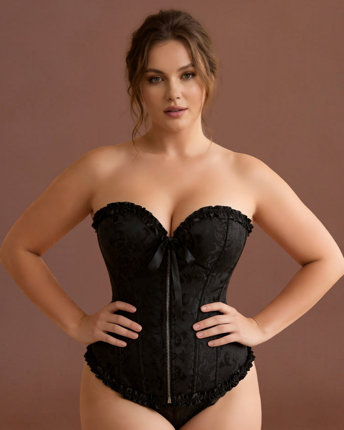 Linsori Noir Vintage Lace-Up Corset - Front view 