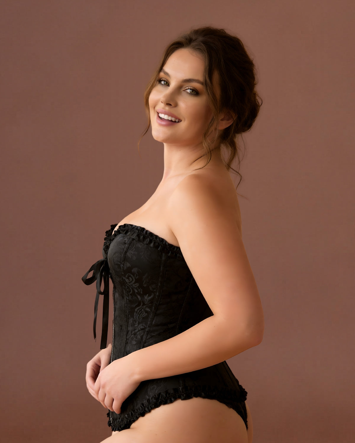 Linsori Noir Vintage Lace-Up Corset -  Left view
