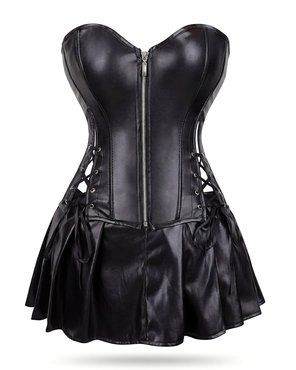 Linsori Noir Faux Leather Corset Skirt - White background view
