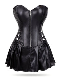 Linsori Noir Faux Leather Corset Skirt - White background view