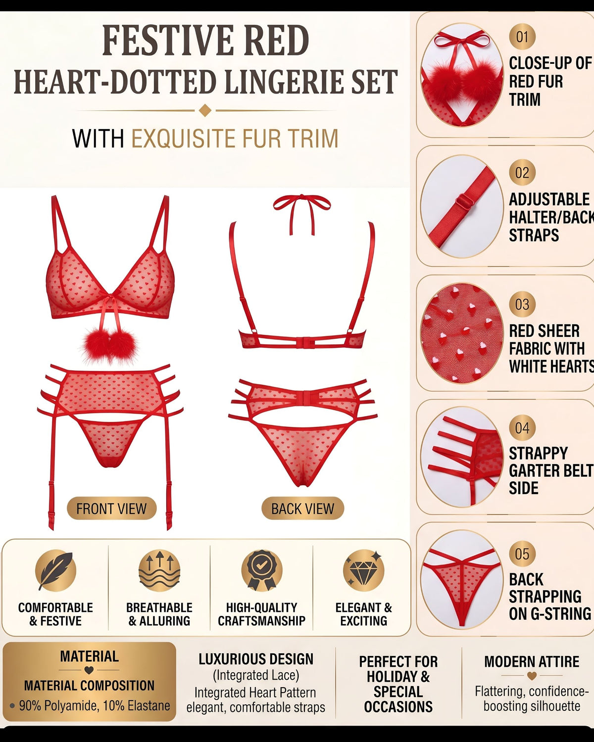 Linsori Crimson Festive Lingerie Collection -  Product detail view
