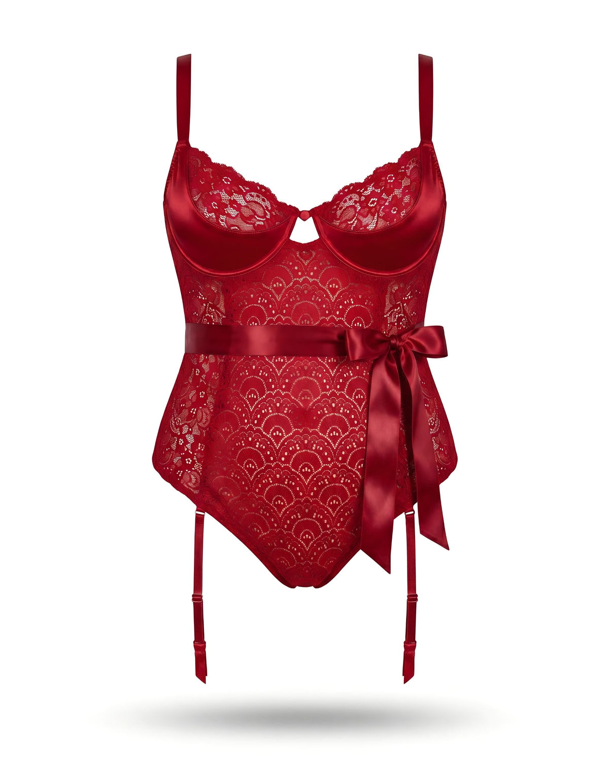 Linsori Crimson Lace Hourglass Body Plus Size - White background view 