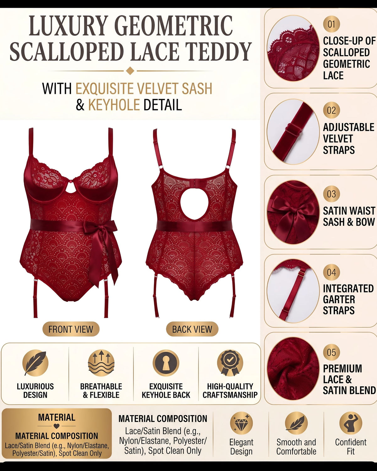 Linsori Crimson Lace Hourglass Body Plus Size -  Product detail view