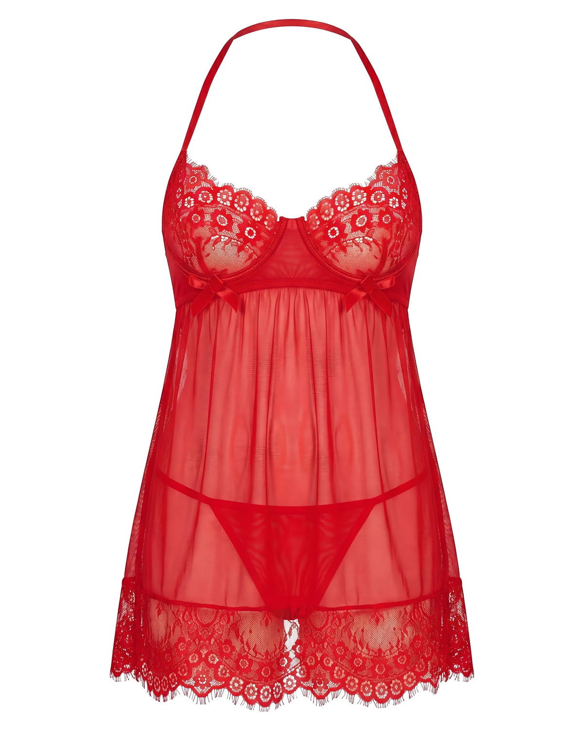 Linsori Crimson Eyelet Lace Babydoll Set - White background view