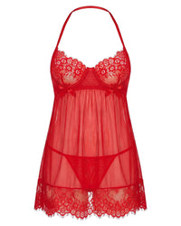 Linsori Crimson Eyelet Lace Babydoll Set - White background view