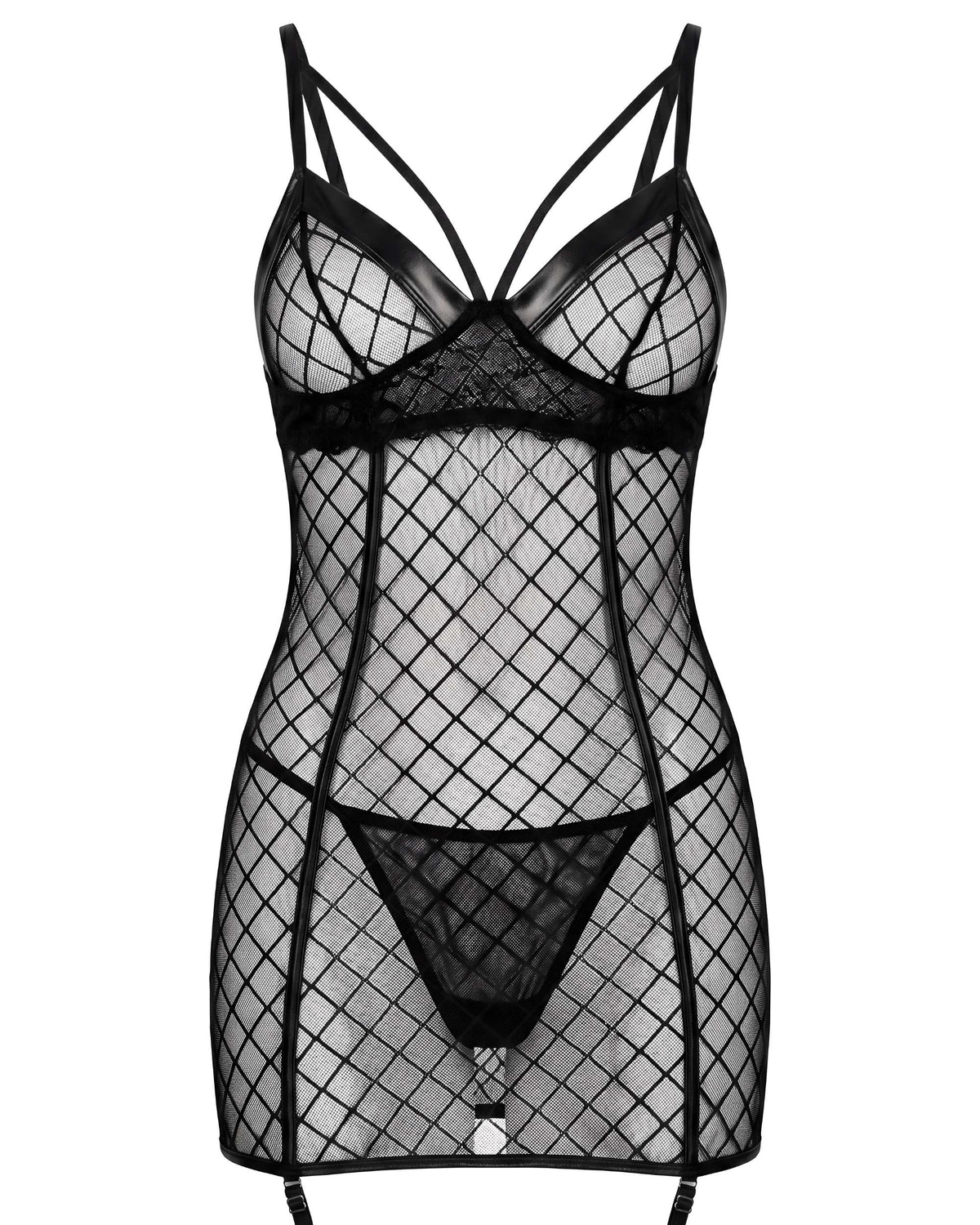 Linsori Noir Mesh Plunge Chemise Piece - White background view
