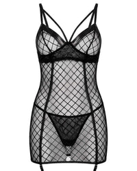 Linsori Noir Mesh Plunge Chemise Piece - White background view