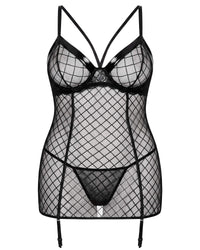 Linsori Noir Mesh Plunge Chemise  Plus Size - White background view