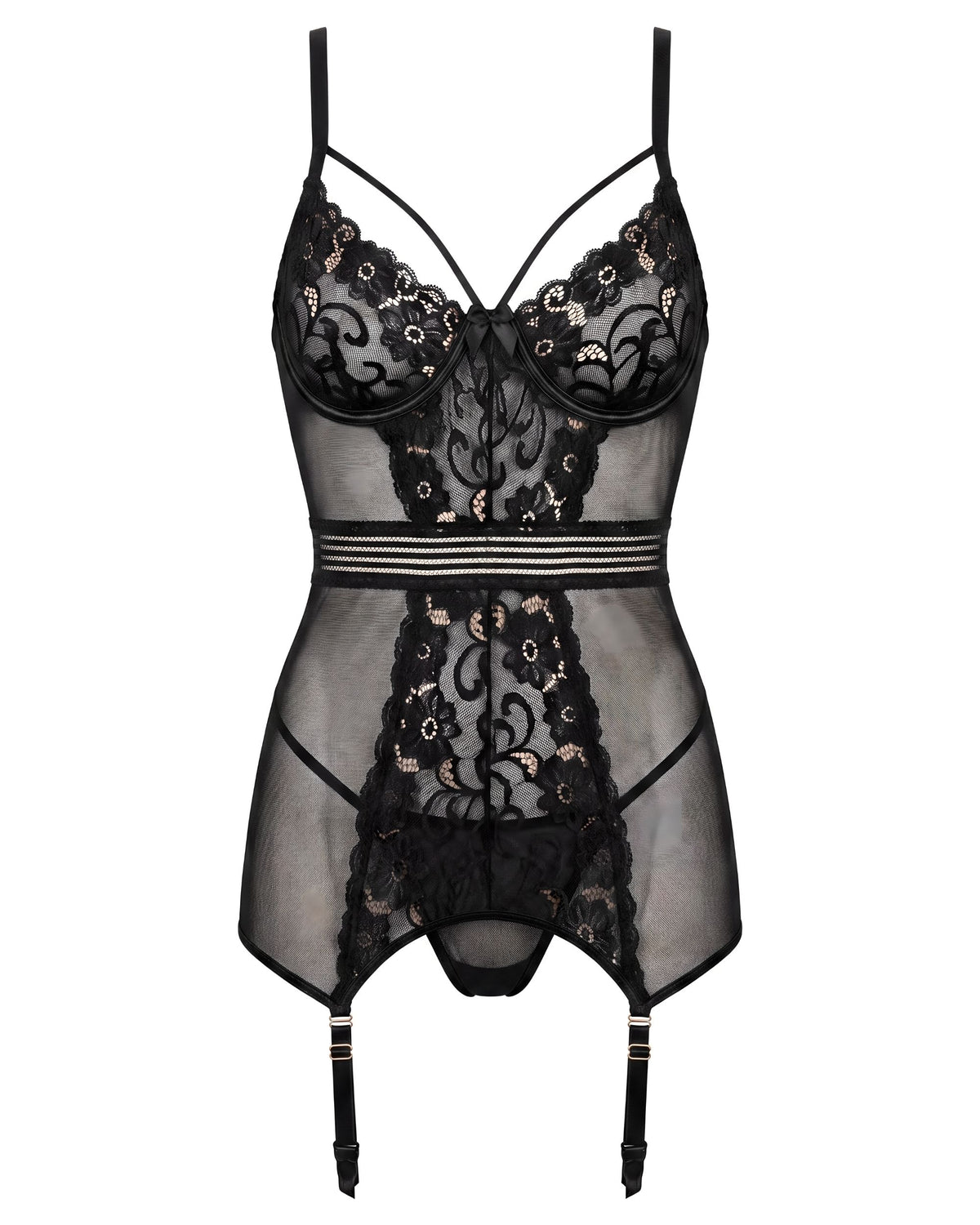 Linsori Noir Floral Sheer Chemise Set - White background view