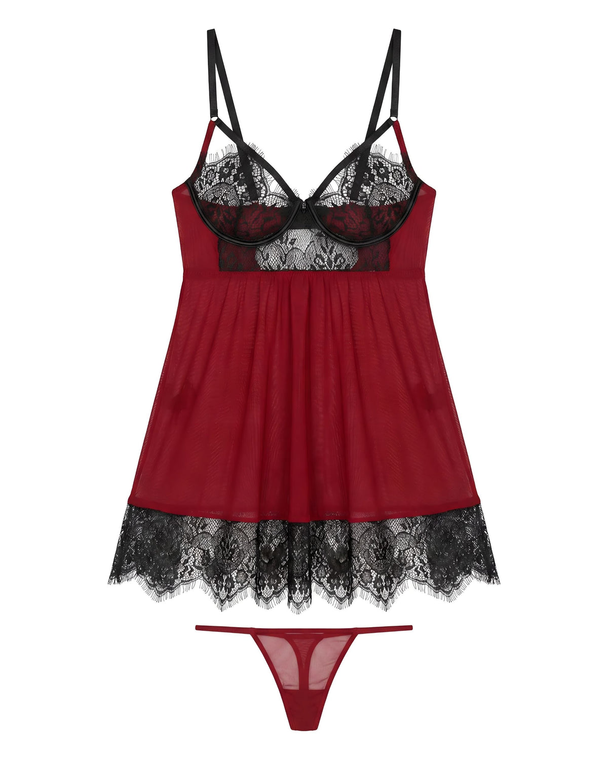 Linsori Noir Rouge Babydoll Delicate Set - White background view