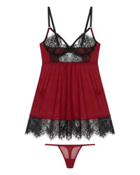 Linsori Noir Rouge Babydoll Delicate Set - White background view