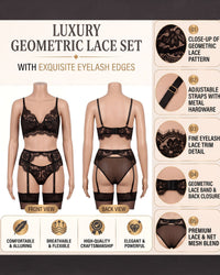 Linsori Noir Eyelet Lace Suspender Set Plus Size -  Product detail view