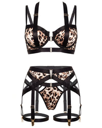 Linsori Leopard Print Suspender Lingerie Set  - White background view