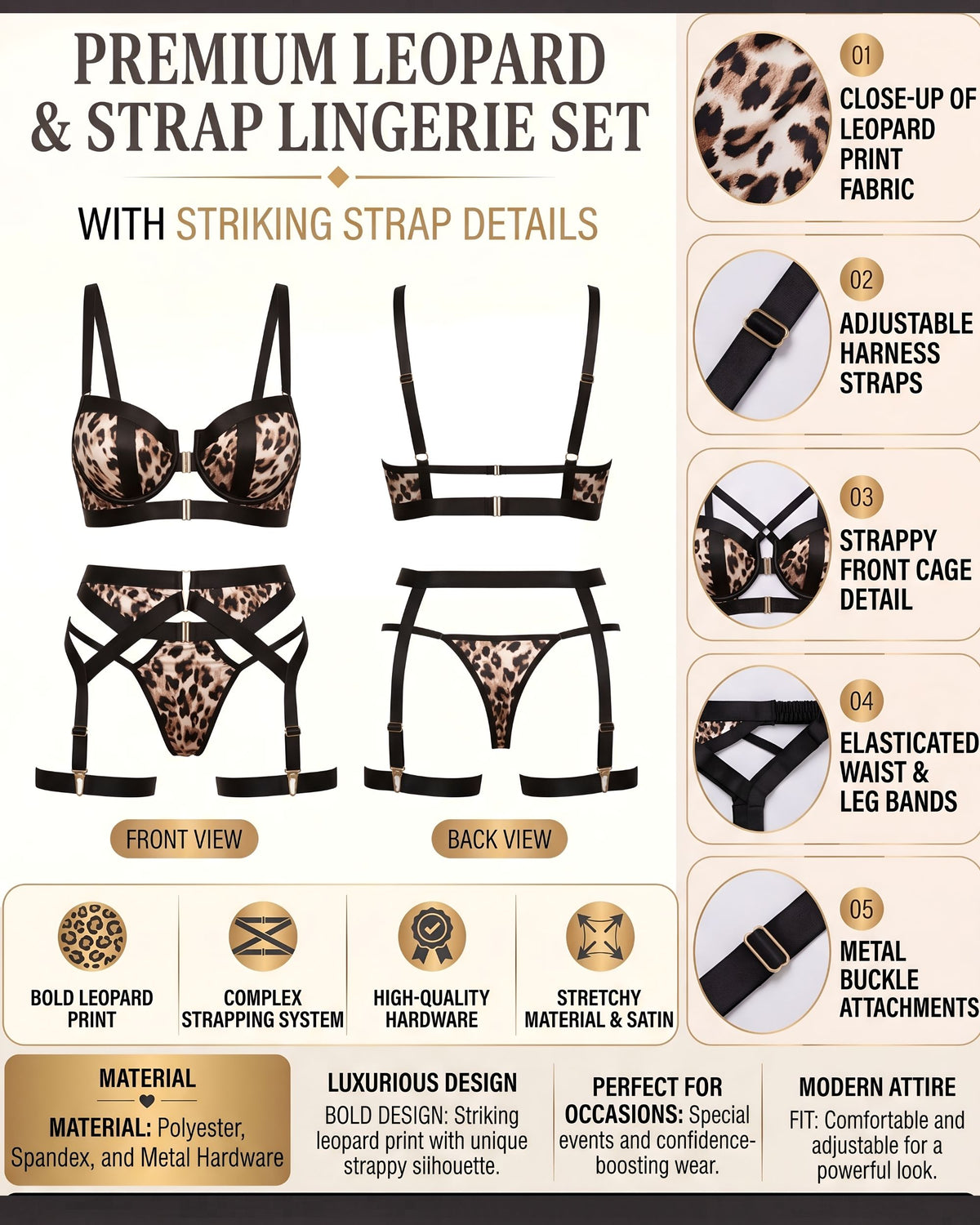 Linsori Leopard Print Suspender Lingerie Set  -  Product detail view
