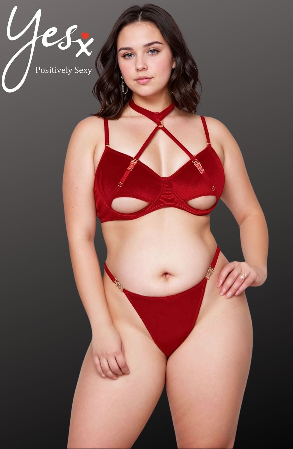 Linsori Scarlet Velvet Halter Set Plus - close-up