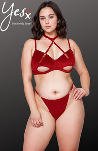 Linsori Scarlet Velvet Halter Set Plus - close-up