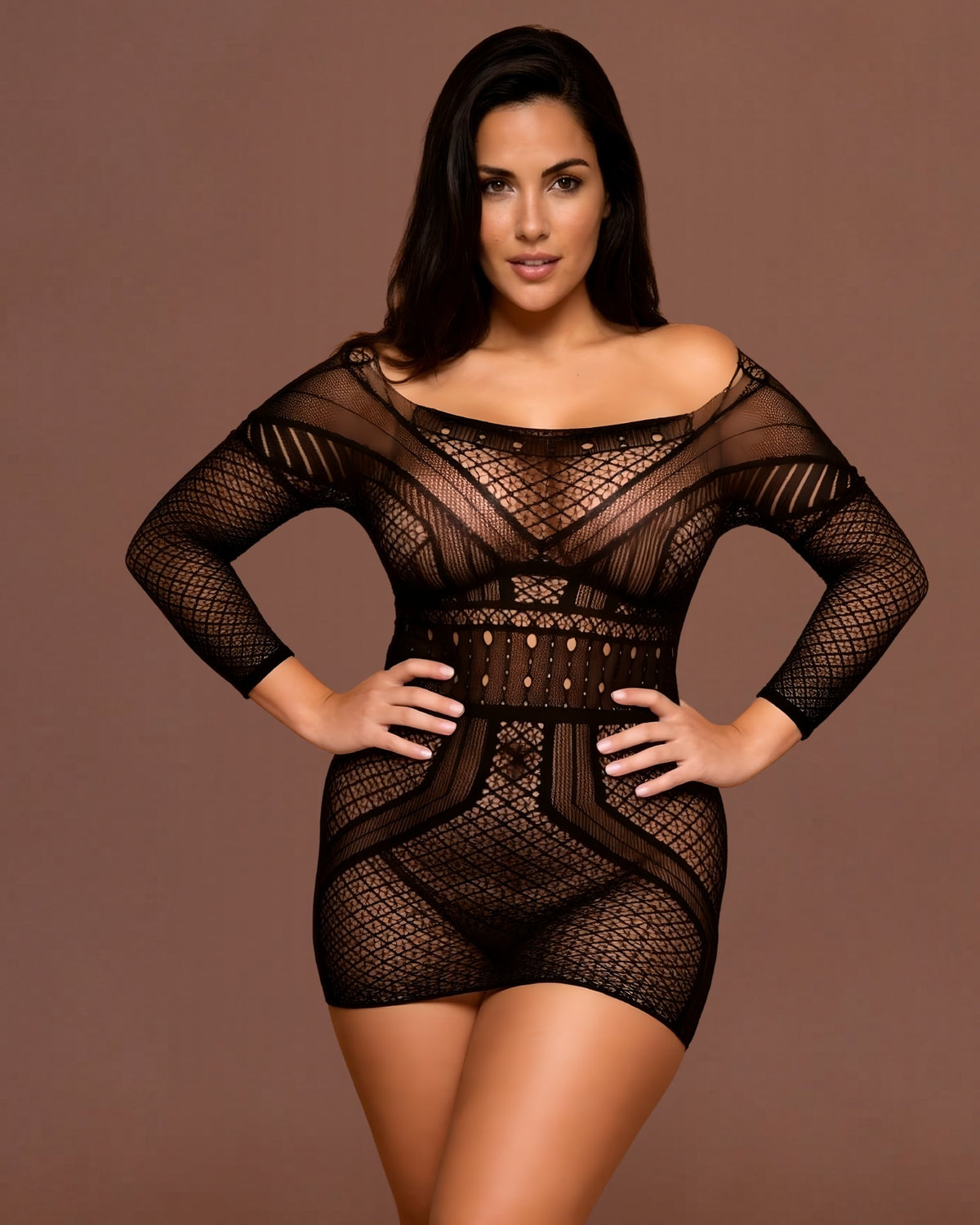 Linsori Shadow Net Open Back Dress - Front view 