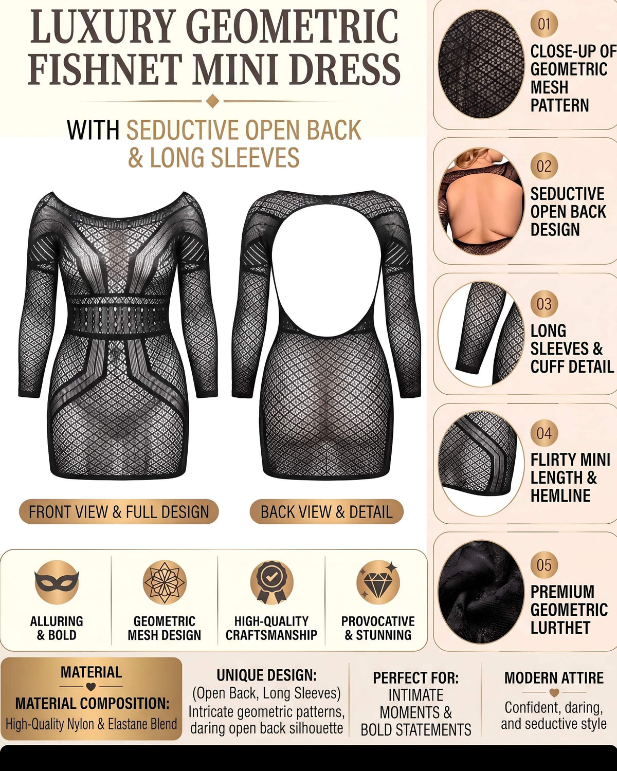 Linsori Shadow Net Open Back Dress -  Product detail view