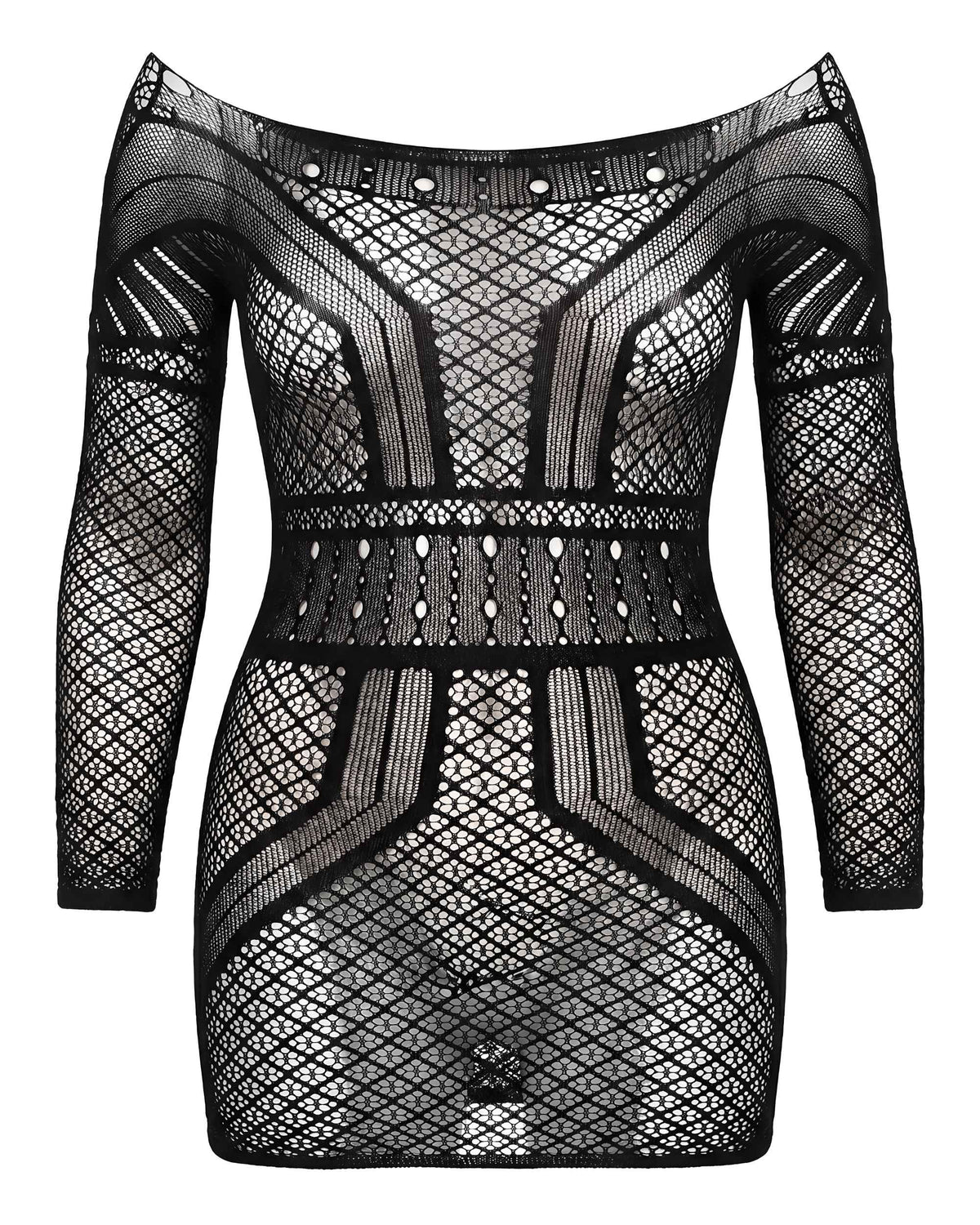 Linsori Shadow Net Open Back Dress - White background view