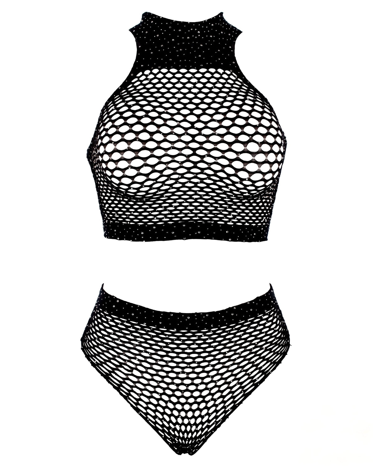 Linsori Obsidian Fishnet Halter Set Plus Size - White background view